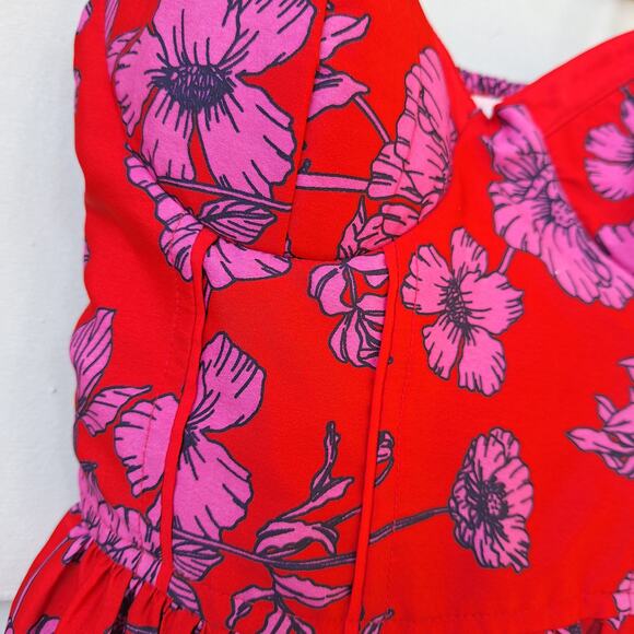B.O.G. Collective Band of Gypsies Bustier Mini Dress Floral Red-Pink Smocked XS - Picture 9 of 9